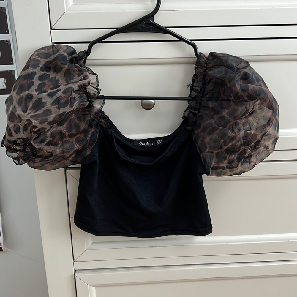 Leopard organza crop top